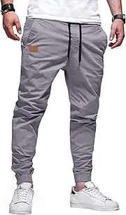 [PLEPAN] Mens Casual Cargo Joggers - Cotton Drawstring Chino Pants Hiking Outdoor Twill Track Jogging Sweatpants