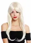 Wig Ladies Long Smooth Long Fringe Parted Blonde White Blonde Highlights