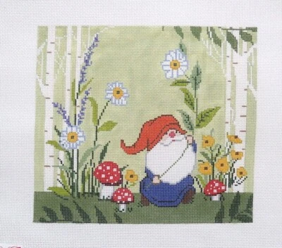 Birds of a Feather Running Gnome Handpainted Needlepoint Canvas
