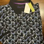 Robert Graham Mens SZ M Geometric Altman Black White Blue SS Polo Shirt NWT