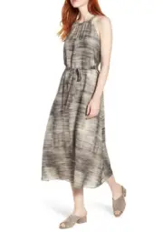 $278 Eileen Fisher Limestone Daze Silk Dress Print XS Extra Small Halter New