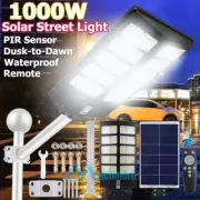 Commercial 1000W Solar LED Street Light PIR Dusk-Dawn Road Wall Lamp+Timer+Pole