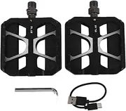 Aluminum Alloy Cycling Pedals Durable Bearings Warning Lights Grooves Universal FIT