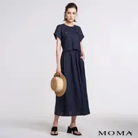 在飛比找momo購物網優惠-【MOMA】自然棉麻｜鏤空設計棉麻洋裝(深藍色)