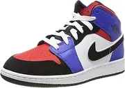 [Nike] Jordan Boys' Air 1 Mid (GS) Shoe, Children's Fitness Shoes, Multicoloured White Black Hyper Royal University Red 000, 4 AU