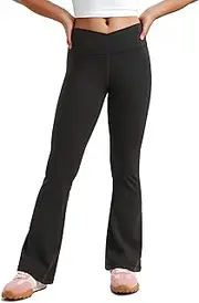 [CRZ YOGA] Girls Butterluxe Crossover Flare Leggings - Kids High Waist V Cross Bell Bottoms Bootcut Lounge Active Yoga Pants