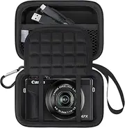 [Lacdo] Camera Carrying Case for Canon PowerShot G7 X Mark II / G7X Mark III Digital 4K Vlogging Camera, Point and Shoot Video Camera Trave Bag, Mesh Bag Fits Batteries, USB Cable, SD Card, Black+Black
