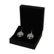Sterling Silver Ladies Earrings Circle Tree of Life Drop Hook Fasten H1394