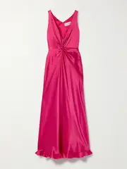 [Saloni] Saloni - Fia Twist-front Silk-satin Maxi Dress - Pink - UK 10 UK 10 Pink