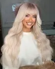 Blonde Wig With Bangs for Women Long Wavy Synthetic Hair Wig for Halloween Co...