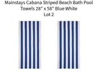 Mainstays Cabana Striped Beach Bath Pool Towels 28"x 58" Blue White Lot 2 Summer