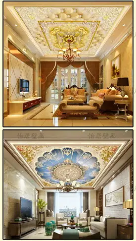 歐式奢華宮殿教堂天頂墻紙壁畫3d客廳酒店KTV吊頂天花板壁紙