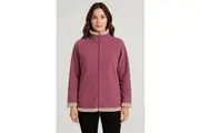Womens Fur Trimmed Coral Fleece Zip Up Jacket Jumper in Mauve
