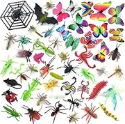 Coopay 51 Pieces Plastic Bugs Toy Figures for Kids Boys, Bugs, Spiders, Cockroaches, Scorpions, Crickets, Butterflies and Worms for Education and Christmas Party Favors