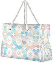[Yoogain] Flat Geometric Pattern Octagonal Colorful Portable Bag For Traveling with side pocketes Carry On Bags with cup holders on side, Flat Geometric Pattern Octagonal Colorful, 1 size