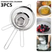 3pcs Stainless Steel Fine Mesh Strainer with Handle - For Sifting & Sieving