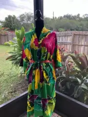 Kimono Robe, Green Hawaiian Sarong Full Size Scarf Rayon Beach Pareo Wrap