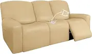 Easy-Going PU Leather Recliner Sofa Slipcovers, Waterproof Stretch Sofa Covers, 8 Pieces Stretch Furniture Protector, Elastic Strap Shield Pets Kids Children Cats Dogs Beige