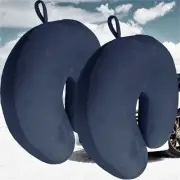2 x Micro Bead U Shaped Travel Pillows Neck Support Airplane Cushions Navy Blue