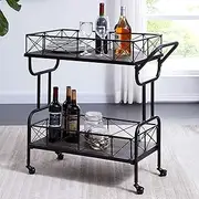 IHOMDEC Rolling Kitchen Serving Cart Bar Buffet Cart, 2 Tier Storage Industrial Bar Cart with Shelf on Wheels, Grey