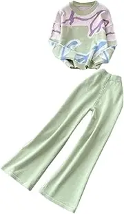 [Generic] Women's Knitted Sets O-Neck Loose Multicolor Pullovers Elastic Waist Wide Leg Pant Tracksuits Travel Airport Outfits