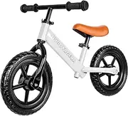 LANOVAGEAR Kids Balance Bike 12" Wheel Toddler Balance Bike with Adjustable Seat and Handbrake for 1.5-5 Years Old Boys Girls (White)