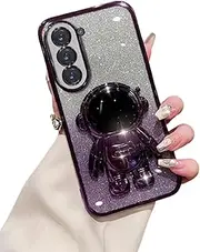 Aulzaju for Samsung Galaxy A15 Case Cute Hidden Astronaut Kickstand,A15 Phone Case Plating Glitter Soft Silicone Creative Spaceman Folding Bracket Girly Cover for Samsung A15 for Women Girls Purple