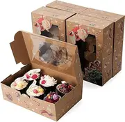 (20 Pack) ZANZER Christmas Cupcake Boxes 6 Hole with Window, Christmas Cakes Gift Boxes with Christmas Kraft, Christmas Pastry Boxes for Cupcake Cookies Desserts