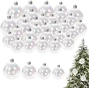 Iridescent Baubles Christmas Clear Baubles 3/4/5/6cm Shatterproof Iridescent Ornaments Balls 30PCS Plastic Shiny Hanging White Christmas Balls for Holiday Party Tree Decorations