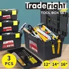Traderight Tool Storage Set Tool Box 3PCS Lock Organiser Portable Handle Garage