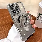 Uioeua for iPhone 15 Pro Max Case with Magnetic Ring Stand,[Compatible with MagSafe] Four Corners Shockproof [Military Grade Drop Protection] Luxury Slim Kickstand Case for iPhone 15 Pro Max-Silver