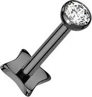 [Pierced Owl] 18GA ASTM F-136 Implant Grade Titanium Threadless Push-In Bezel Set CZ Crystal Top Diamond Shaped Base Flat Back Stud