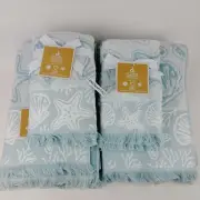 6pc 2 Bath & 2 Hand & 2 Tip Towels Deborah Connolly Starfish Beach Coastal Blue