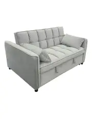 [Sarantino] Tufted 2-Seater Velvet Sofa Bed in Light Grey