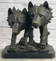 Signed Original Two Wolf Wolves Head Bust Bronze Sculpture by Williams Decor