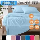 2000TC 4 Pcs Bed Sheet Set Flat Fitted Pillowcase Single/Double/Queen/King Bed