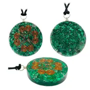 Malachite Heart Copper Coil Orgonite Pendant Gemstone Disc Reiki Energy Necklace