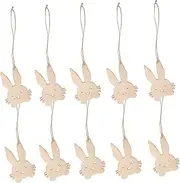 Totority 10pcs Bunny Decoration Home Decor Unfinished Wood Bunny Tags Unfinished Wooden Bunny Cutouts Wooden Rabbit Wooden Pendant Wooden Cutout Rope Beige
