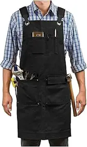 JOVALA Chef Apron Waterproof Cooking Gardening Apron with Adjustable Straps & 4 Pockets for Men Women Canvas Shop Apron Carpenters Barista Woodworking Heavy Duty Work