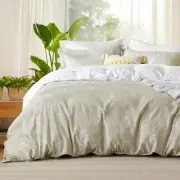 Cover Queen Size - Reversible Beige Duvet Cover Set with Zipper Closure, Cute