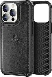 [ONES] for iPhone 14 Pro Max PU Leather Case 『 Four Corner Airbags 』『 Anti-Fingerprint 』『 TPU Bumper Non-Slip 』『Wireless Charging』 Sturdy Impact Absorb Shockproof Hard Cover - Black