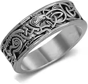 [PikaLF] Wolf Ring for Men, Retro Wolf Totem Rings, Cross Line Ring, Norse Viking Wolf Ring, Wolf Signet Rings, Amulet Ring, Punk Ring, Animal Ring Wolf Jewelry for Men Boys