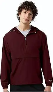 [Champion] CO200 Men's Hooded Packable Quarter-Zip Jacket, Lightweight Wind & Water-Resistant Pullover with Adjustable Hood