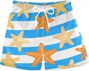[sanluoli] Blue White Striped Sea Starfish Boy's Swimming Trunks Youth Beach Shorts Drawstring Double Layer Beach Swimming 2T, Blue White Striped Sea Starfish, 4 Years