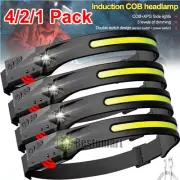 4Pcs Linterna frontal LED Lámpara Sensor de movimiento recargable por USB