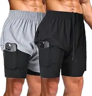 [Ultra Performance] Men's Athletic 2 in 1 Compression Shorts 2 Pack Mens Gym Workout Running Short’s for Men, 5 Inch Inseam