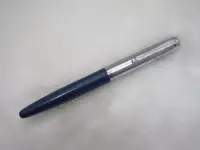 在飛比找Yahoo!奇摩拍賣優惠-B795 骨董的寫樂鋼蓋藍桿鋼筆 F尖(玻璃管上水)(6成新