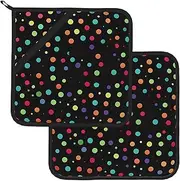 2 Pack Pot Holders for Kitchen Heat Resistant Potholders Black Polka dot Background Pot Holders Set Washable Hot Pads with Loop Non Slip Potholders for Cooking Baking BBQ Microwave 8 x 8 Inch