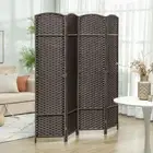 4 Panel Folding Privacy Screen, Freestanding Wall Partition for Home, Brown