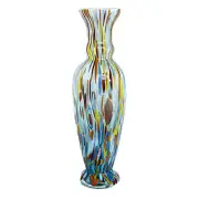 Murano Glass Vase Light Blue Orange Yellow Red Handmade Millefiori 21cm High